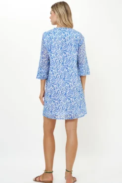 3/4 Sleeve Pintuck Short- Cypress Blue
