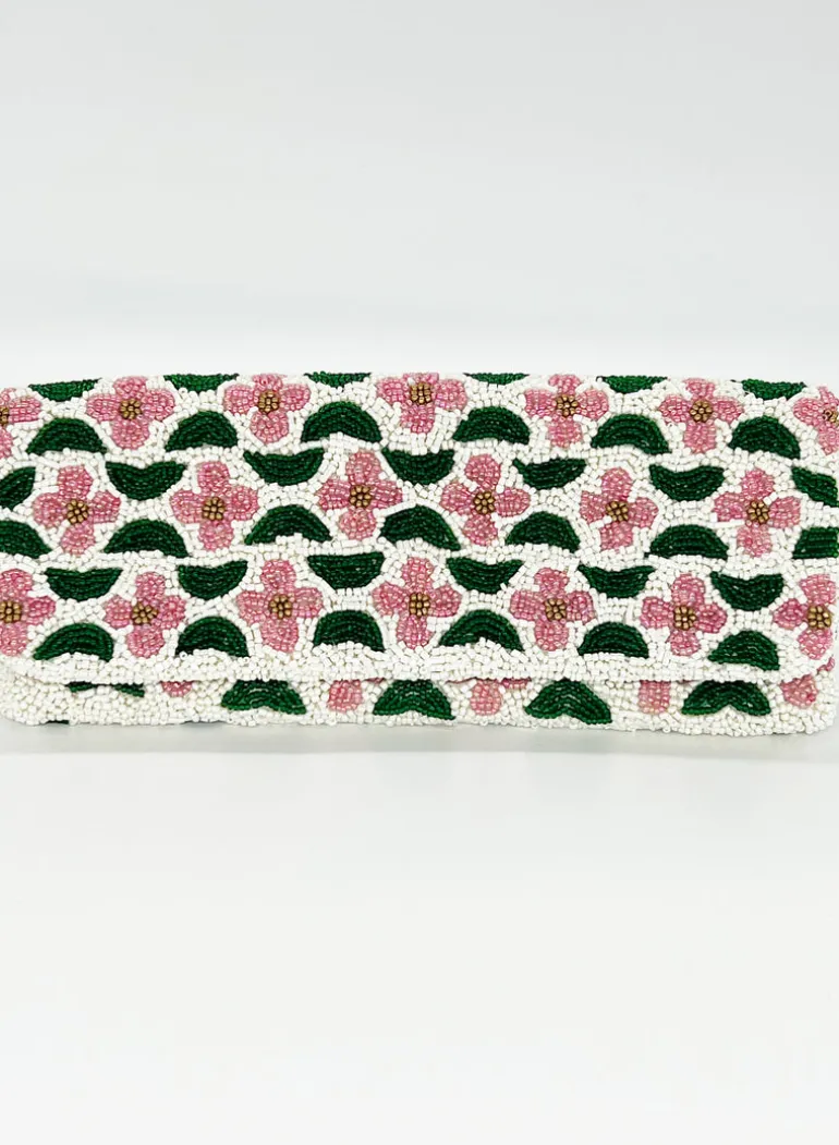Beaded Clutch- Veranda Pink Green