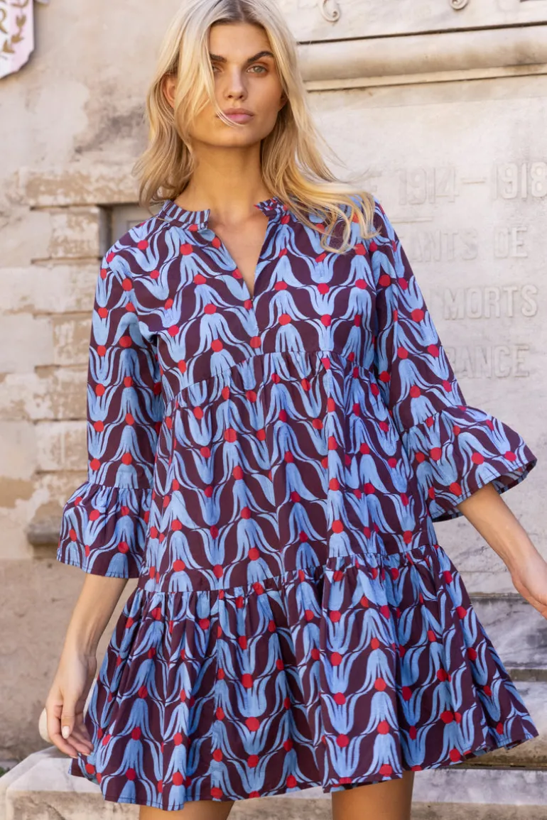 Bell Sleeve Tiered Mini- Tulip Red