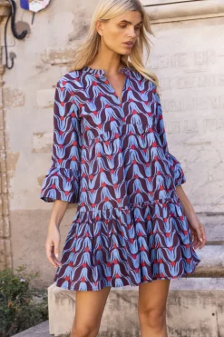 Bell Sleeve Tiered Mini- Tulip Red