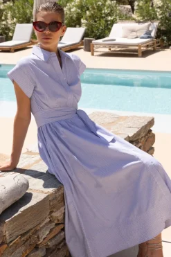 Belted Shirt Dress- Chatham Blue