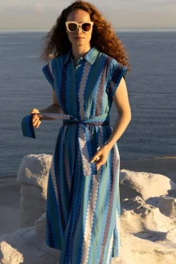Belted Shirt Dress- Meko Blue