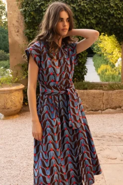 Belted Shirt Dress Midi- Tulip Red
