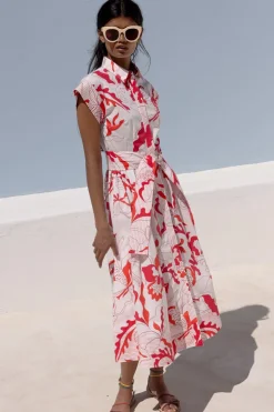 Belted Shirt Dress- Orchid Red