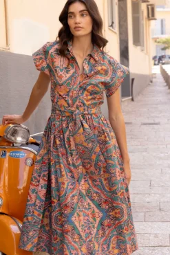 Belted Shirt Dress- Persia Aqua