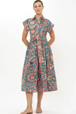 Belted Shirt Dress- Persia Aqua