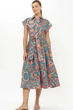 Belted Shirt Dress- Persia Aqua