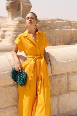 Belted Shirt Dress- Tuki Marigold