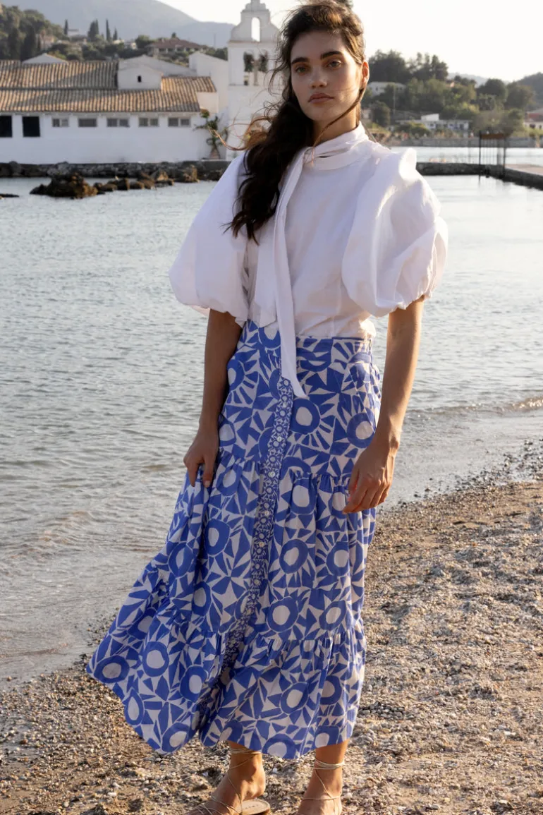 Button Front Skirt- Eclipse Blue