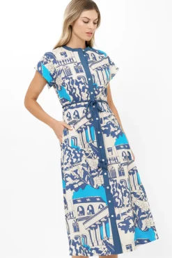 Cap Sleeve Shirt Dress Midi- Roma Blue
