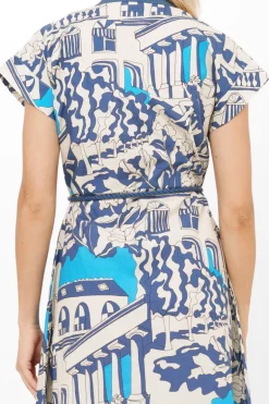 Cap Sleeve Shirt Dress Midi- Roma Blue