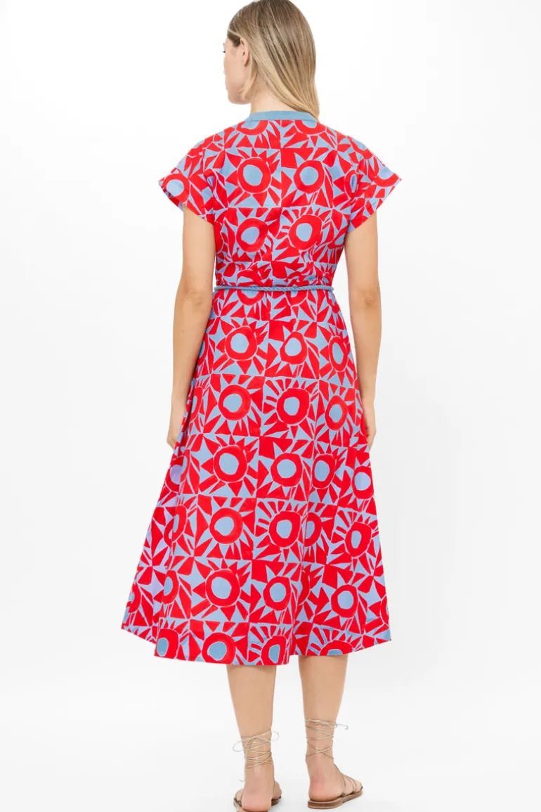 Cap Sleeve Shirt Dress Midi- Eclipse Red