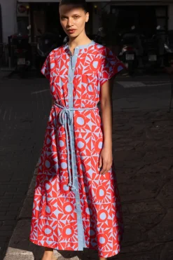 Cap Sleeve Shirt Dress Midi- Eclipse Red