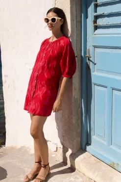 Embroidered Button Mini- Tashkent Red