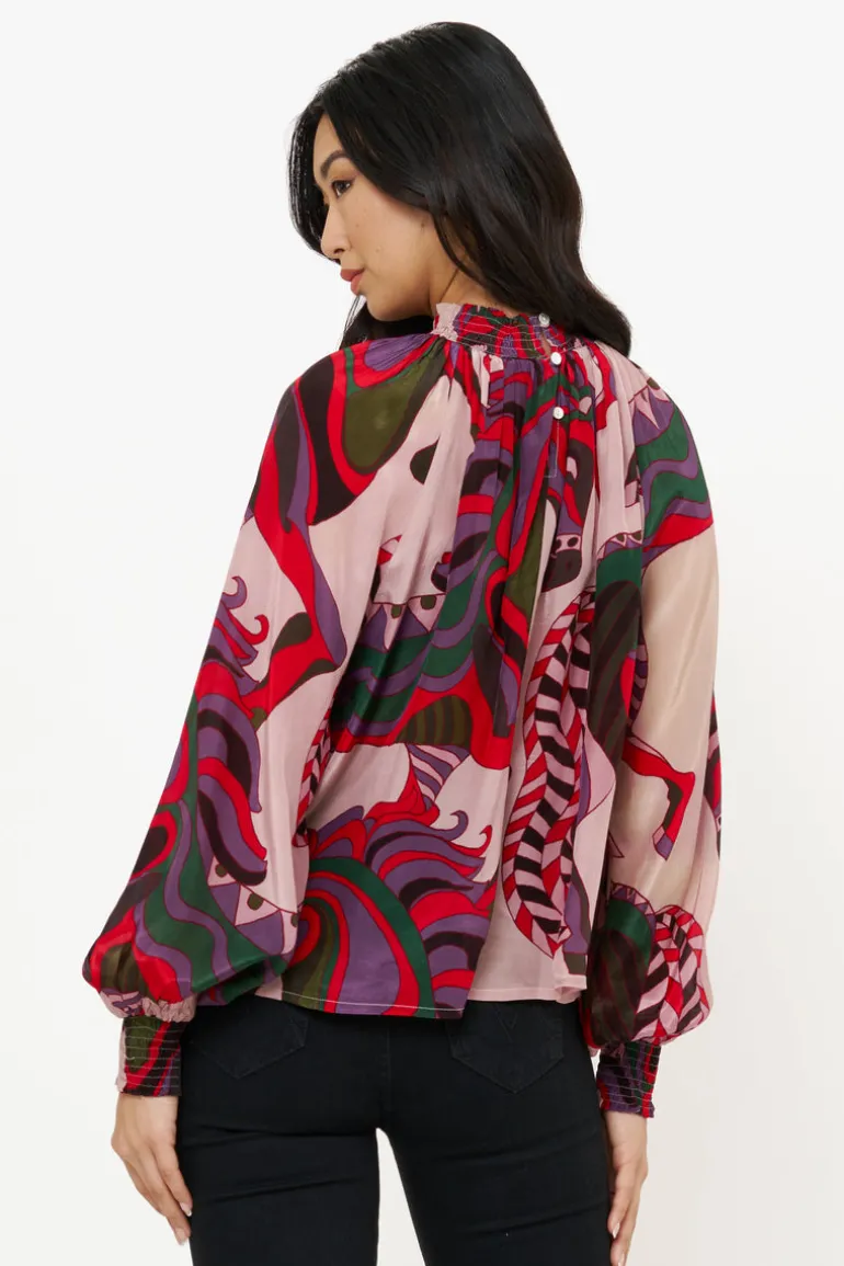 High Neck Blouse- Arabia Crimson