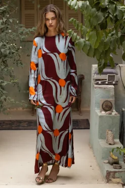Long Sleeve Shift Maxi- Tulip Orange