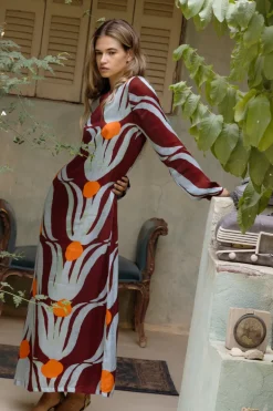 Long Sleeve Shift Maxi- Tulip Orange