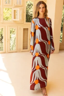 Long Sleeve Shift Maxi- Tulip Orange