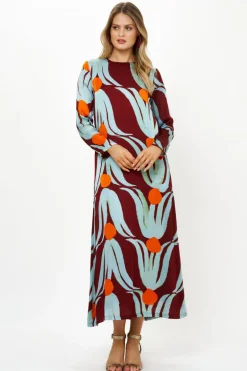 Long Sleeve Shift Maxi- Tulip Orange
