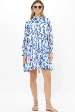 Long Sleeve Shirt Dress Mini- Toscana Blue