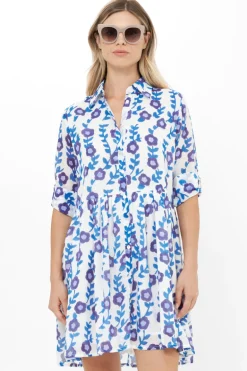 Long Sleeve Shirt Dress Mini- Toscana Blue