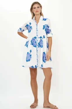 Long Sleeve Shirt Dress Mini- Portofino Blue