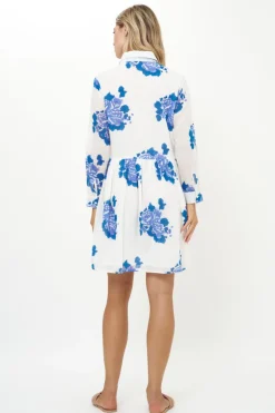 Long Sleeve Shirt Dress Mini- Portofino Blue