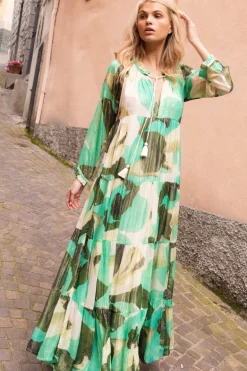 Long Sleeve Tassel Maxi- Ginkgo Green