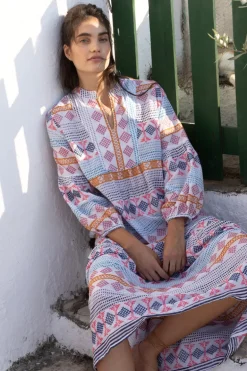 Long Sleeve Yoke Maxi- Casablanca Multi
