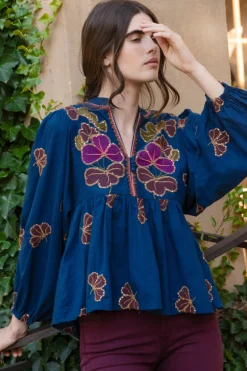 Mandarin Balloon Top- Almay Blue
