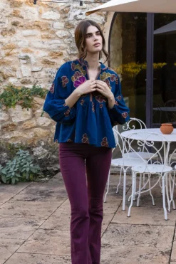 Mandarin Balloon Top- Almay Blue