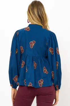 Mandarin Balloon Top- Almay Blue