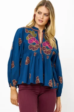Mandarin Balloon Top- Almay Blue