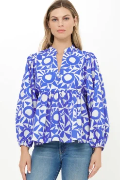 Mandarin Balloon Top- Eclipse Blue