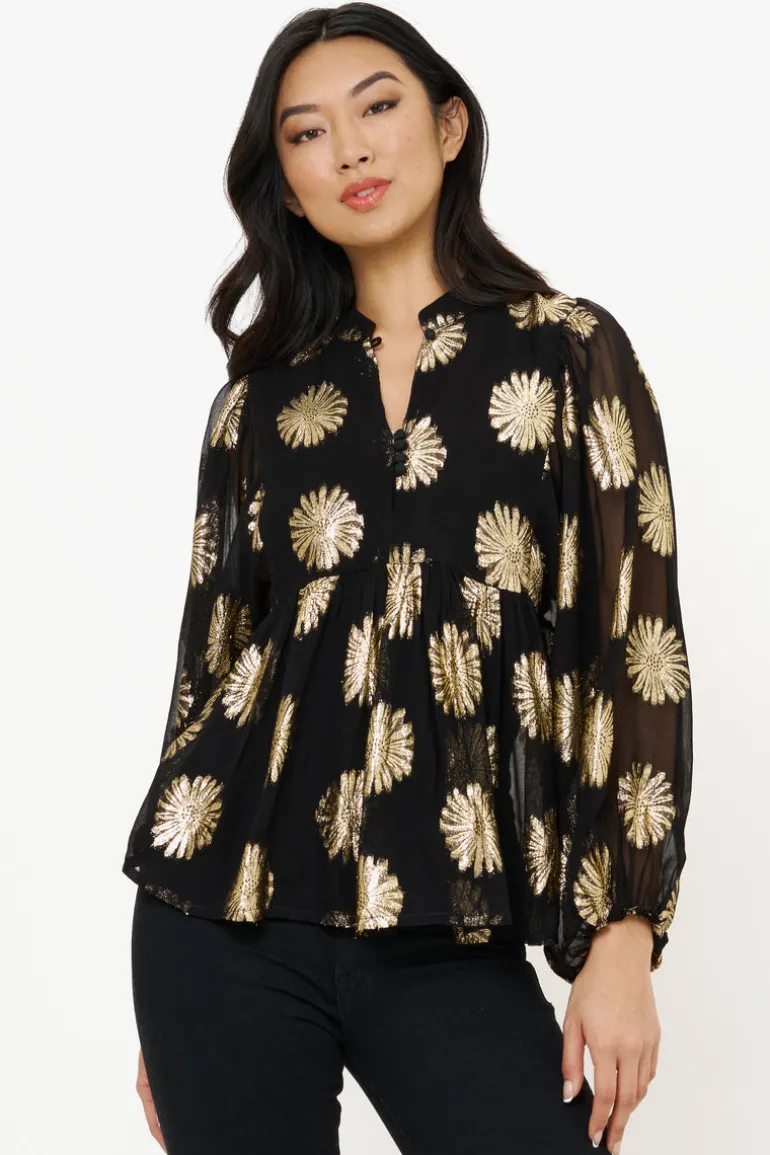 Mandarin Balloon Top- Peony Black