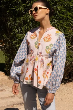 Mandarin Balloon Top- Provence Blue