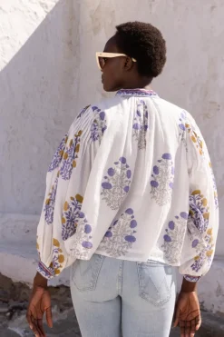 Mandarin Pintuck Blouse- Napa Blue