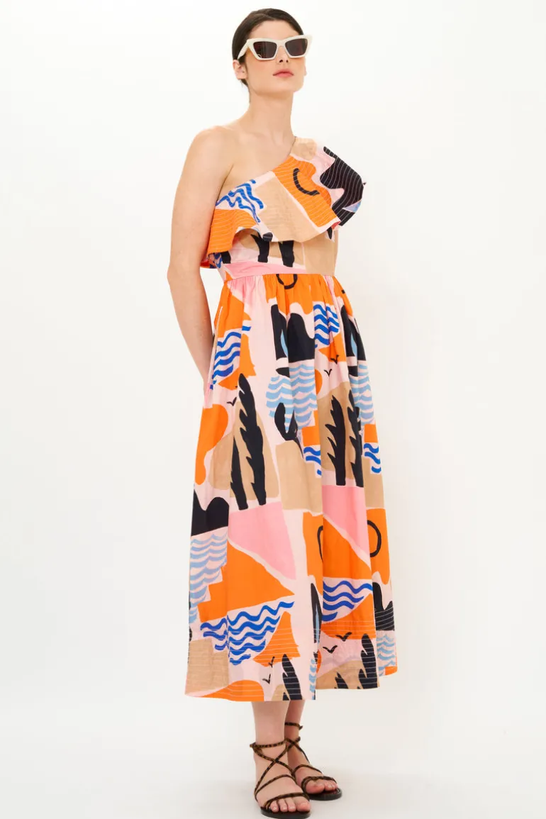 One Shoulder Ruffle Maxi- Riviera Orange