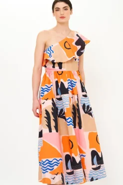 One Shoulder Ruffle Maxi- Riviera Orange