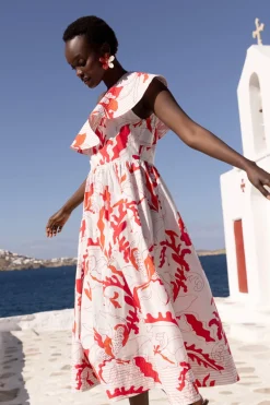 One Shoulder Ruffle Maxi- Orchid Red