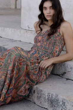 One Shoulder Smocked Maxi- Persia Aqua