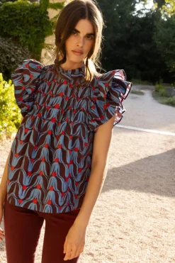 Pintuck Ruffle Top- Tulip Red