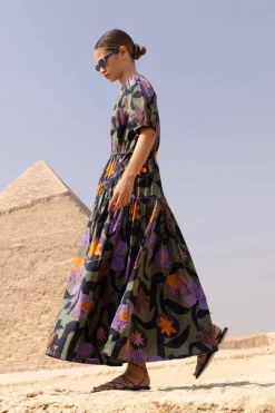Piped Puff Sleeve Maxi- Bergen Olive