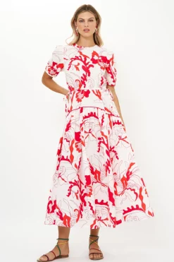 Piped Puff Sleeve Maxi- Orchid Red