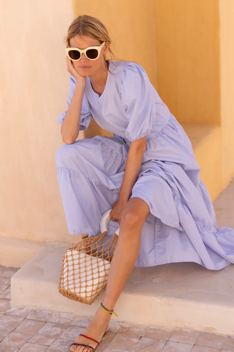 Puff Sleeve Maxi- Chatham Blue