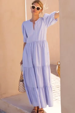 Puff Sleeve Maxi- Chatham Blue