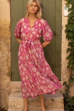 Puff Sleeve Maxi- Presidio Magenta