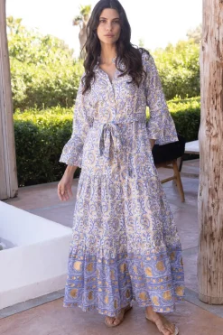 Ruffle Collar Bell Maxi- Marseille Blue