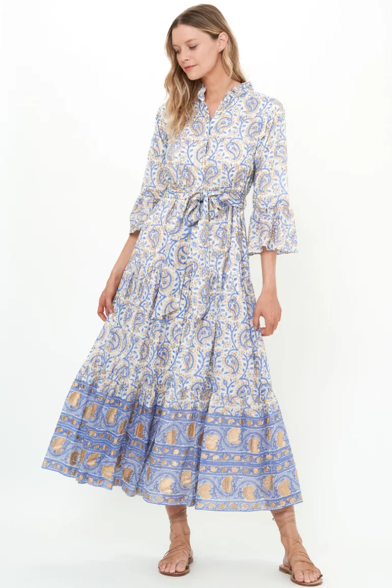Ruffle Collar Bell Maxi- Marseille Blue