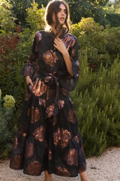 Ruffle Collar Bell Maxi- Rosa Black